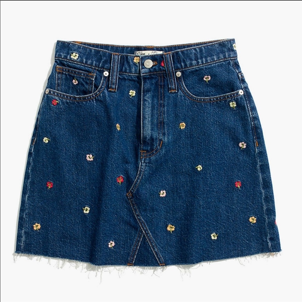 MADEWELL floral embroidered denim skirt